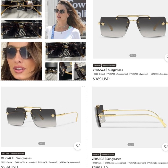 VERSACE CONTEMPORARY RIMLESS GOLD MEDUSA DETAILING / GREY RECTANGLE SUNGLASSES main image 4
